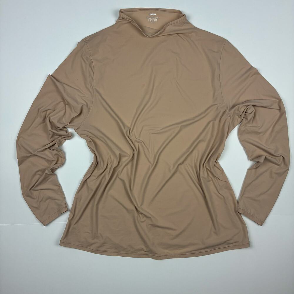 Skims Long Sleeve Mock Neck Top Women’s 4X Beige Minimalist Loungewear - Picture 2 of 4